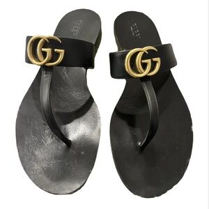 Gucci Black Sandals with Gold Accent